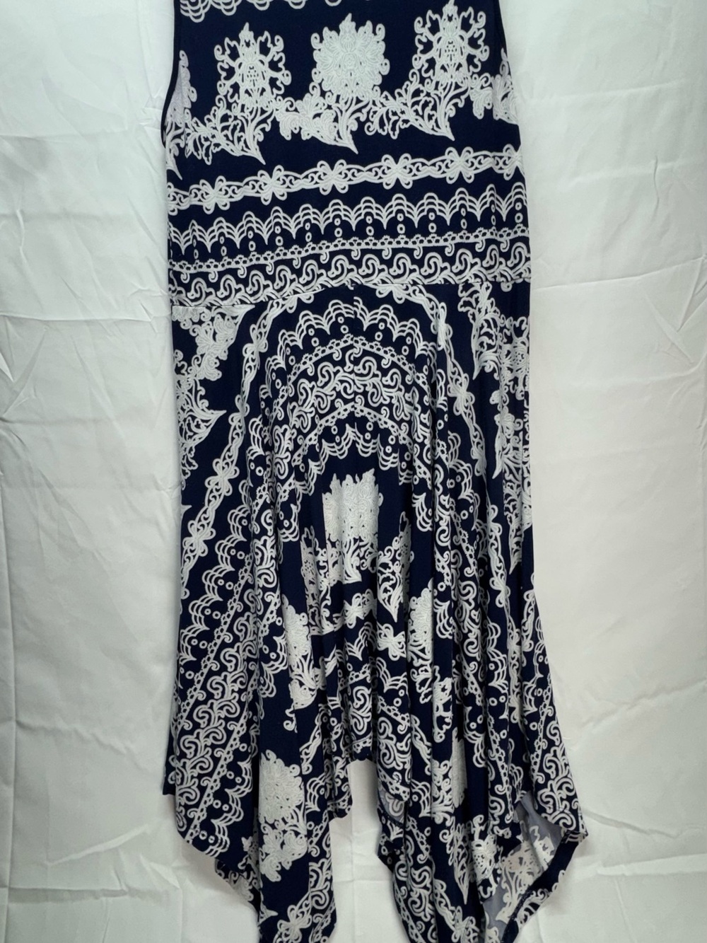 LOFT Navy and White Asymmetrical Handkerchief Hem Skirt